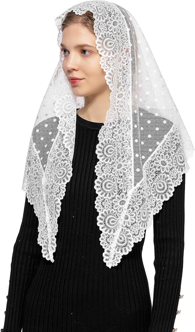 Wgior Triangle Vintage Inspired Lace Chapel Veils Catholic Mass Head Covering Scarf Mantilla Veils for Church - Image 3